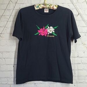 Vintage 90s Single Stitch Hawaii Embroidered Floral USA Made Tee Tshirt Womens M